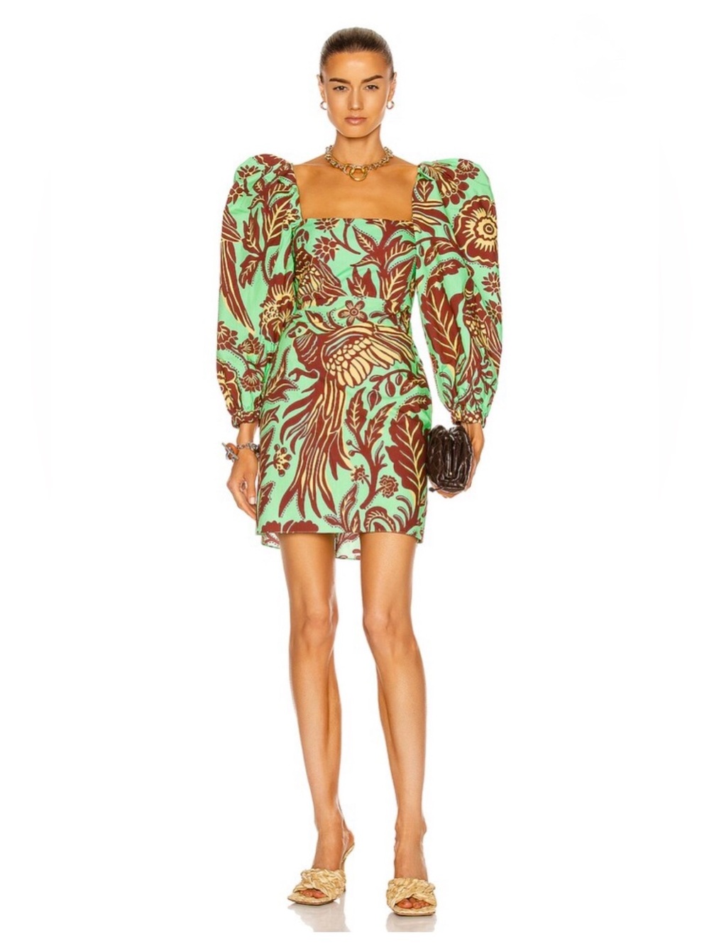 Johanna Ortiz Golden Temple Mini Dress with Puff Sleeves size 8